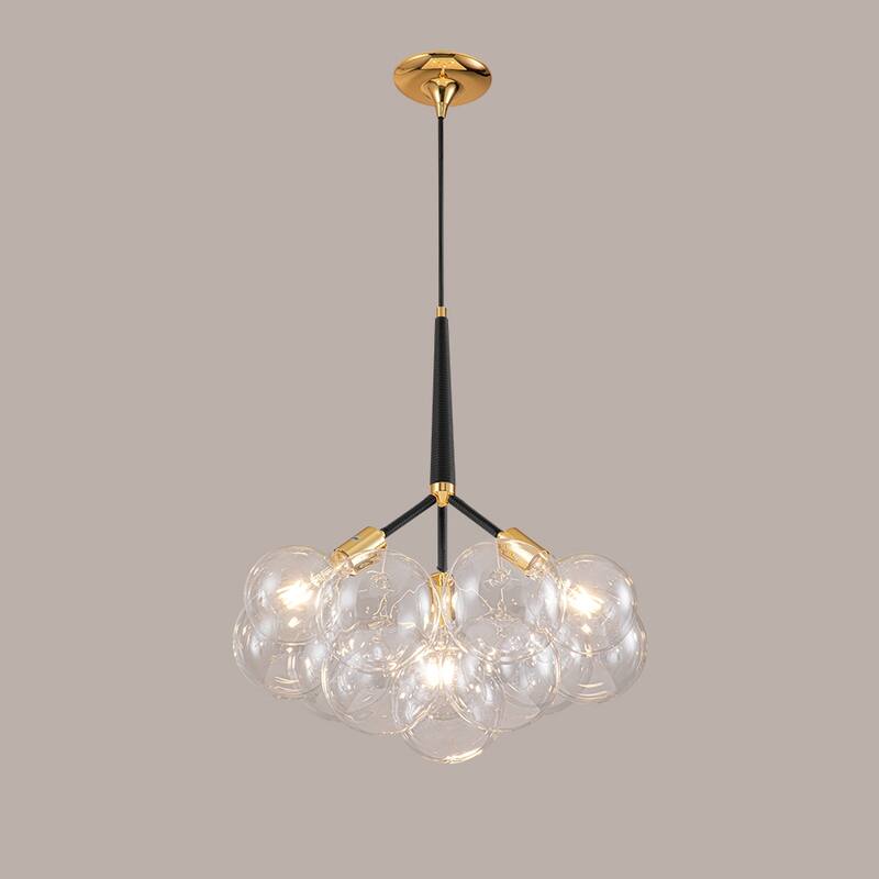 3-Light Modern Glam Sputnik Cluster Glass Globe Bubble Chandelier with 9 Clear Glass Globe Shade