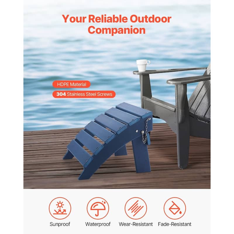 Blue HDPE Foldable Adirondack Ottoman Foot Stool Ideal for Various Outdoor Spaces - 15.7 x 18.9 x 13 in