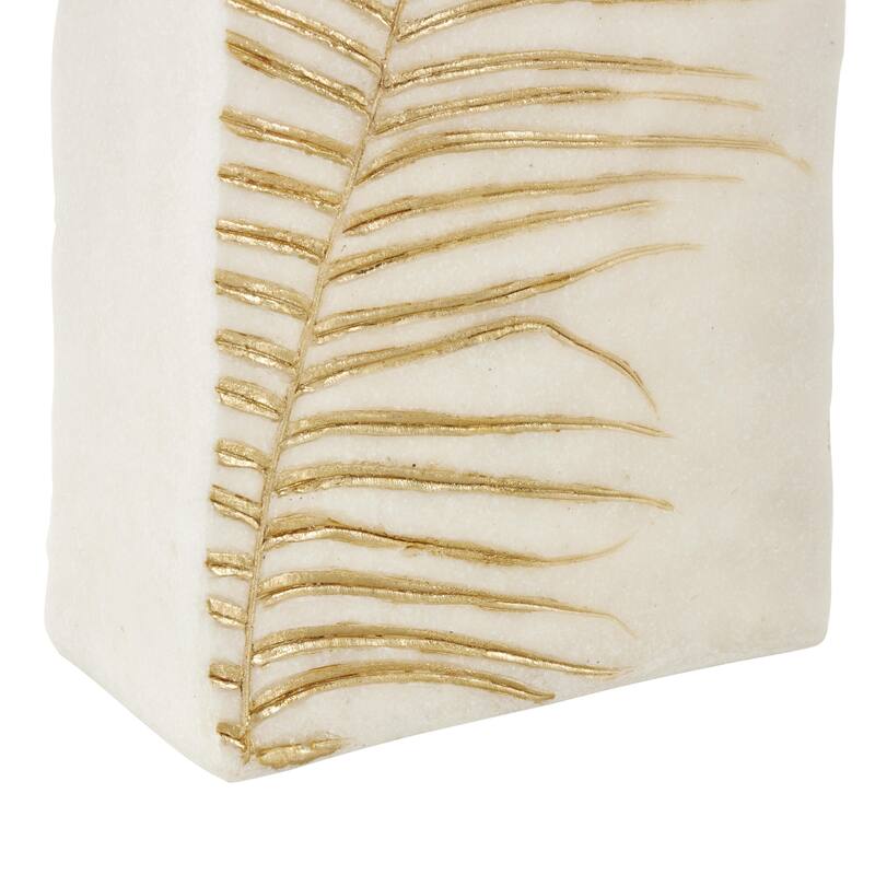 Polystone Leaf Decorative Vase with Gold Leaf Imprint - White - Roche River Decor