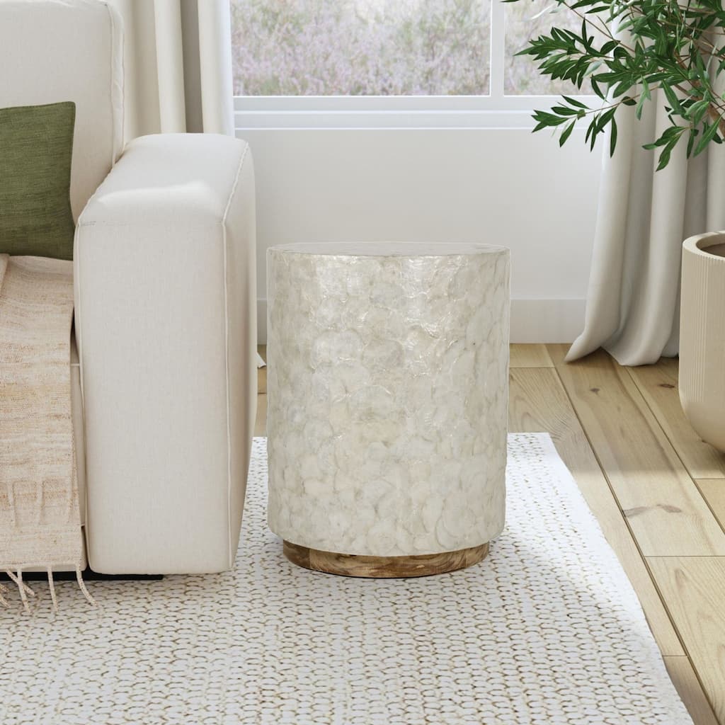 Natural Off-White Capiz Shells End Table by East at Main