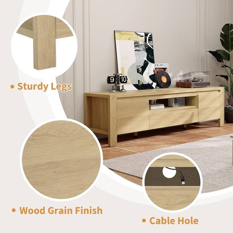 55" Farmhouse TV Stand Entertainment Center with Doors and Cabinets