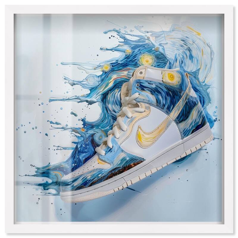Starry Night Sneaker Splash Shadowbox by Art Remedy - White - 12" x 12"