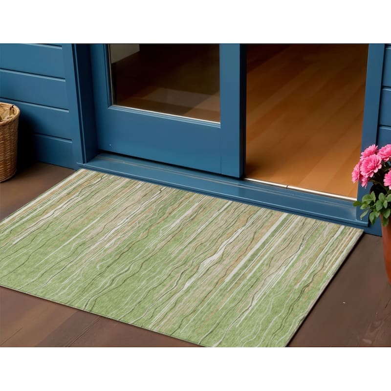 HomeRoots Striped Transitional Rectangle Outdoor Rug - 3' x 5'