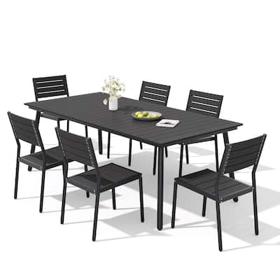VredHom 7-Piece Outdoor Patio Rectangle Aluminum Dining Table with Chairs