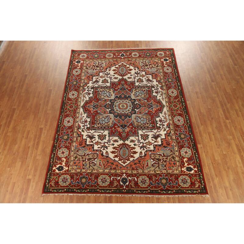 Hand Knotted Oriental 100% Wool Carpet Traditional Medallion Beige & Ivories Heriz (serapi) Area Rug - 11' 9'' X 8' 6''