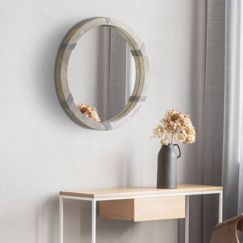 30.75" Farmhouse Wood Wall Round Mirror for Wall Decor