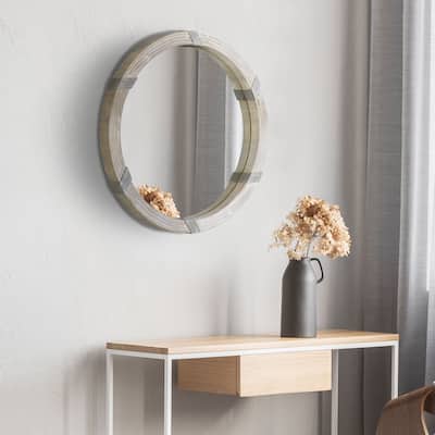 HOMCOM 31" Wood Wall Mirror, Round Mirror for Wall in Living Room, Bedroom - 30.75" x 30.75" x 2"
