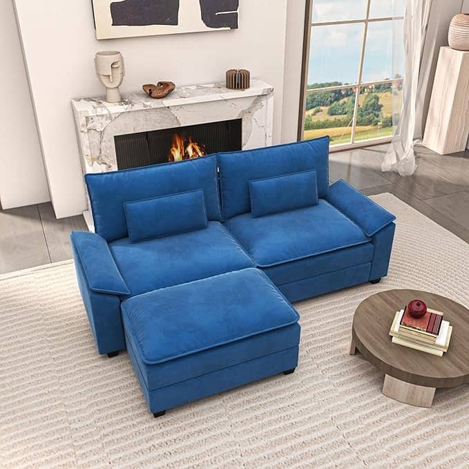 Kullavik Cloud Chenille L-Shaped Sofa, Modular Sectional Sofa with Ottoman, Throw Pillows and Double Layered Cushion