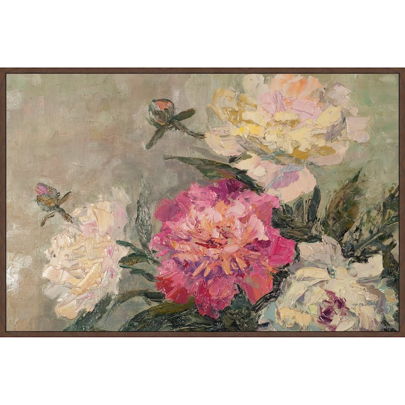 Garden Peonies Floater Framed Print on Canvas