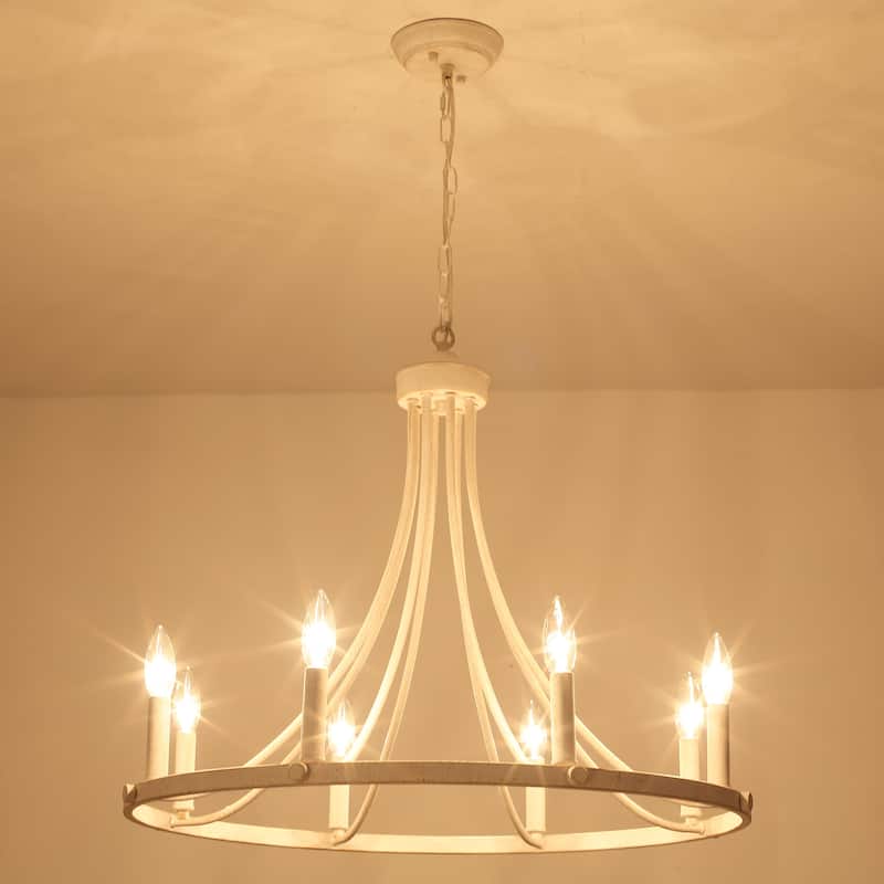 8-Light 25.59 in. Rustic Wagon Wheel Chandelier for Kitchen Living Room