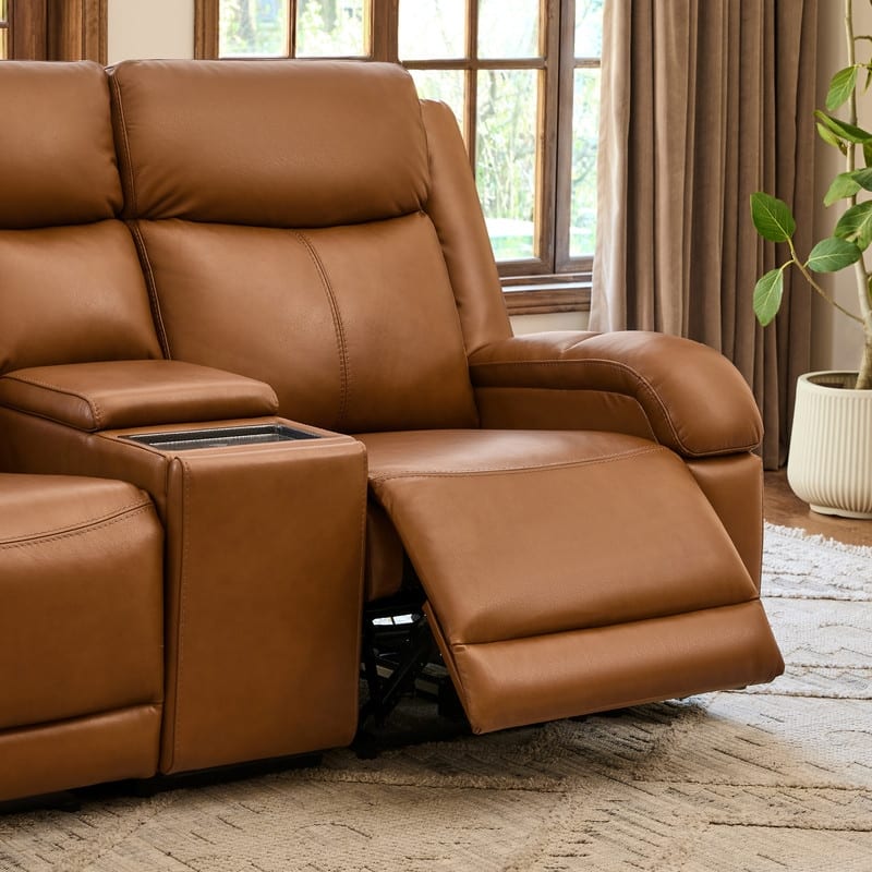 Spruce & Spring Hadlee Genuine leather Reclining Sofa with Multi-Function Console.