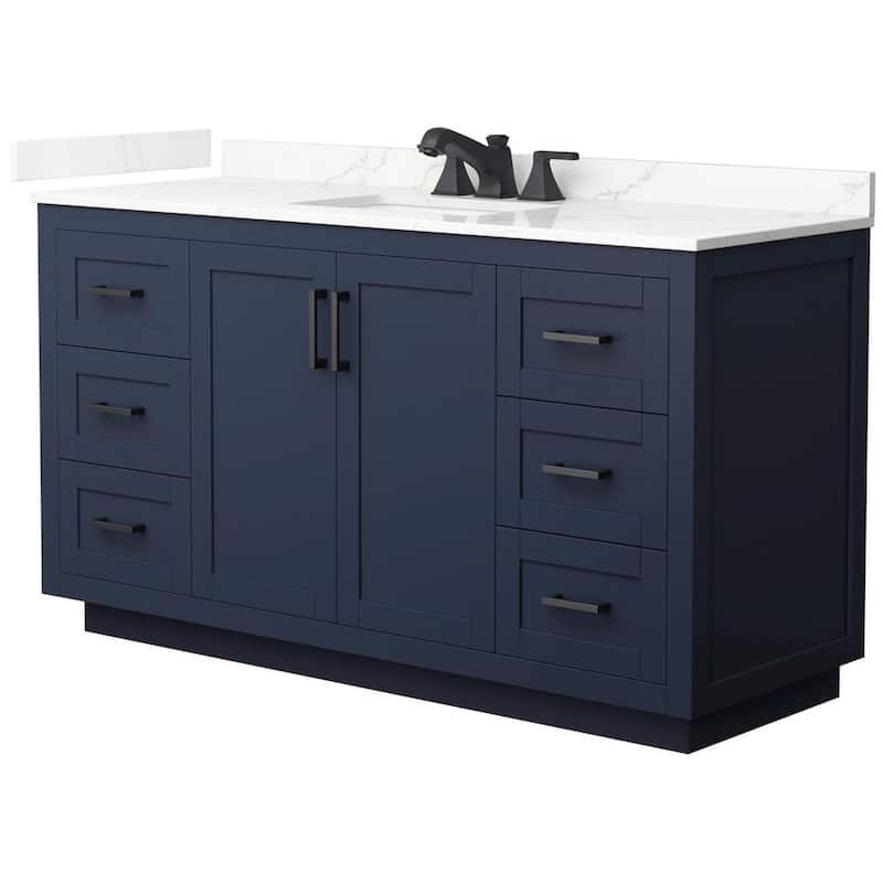 Wyndham Collection WCF292960S-QTZ-US3MXX Miranda 60" Free Standing - Dark Blue / Giotto Quartz Top / Matte Black