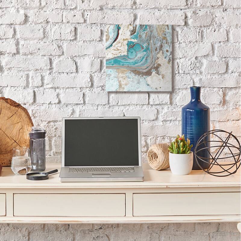 Stupell Abstract Fluid Turquoise Contrast Design Blue Brown Canvas Wall Art