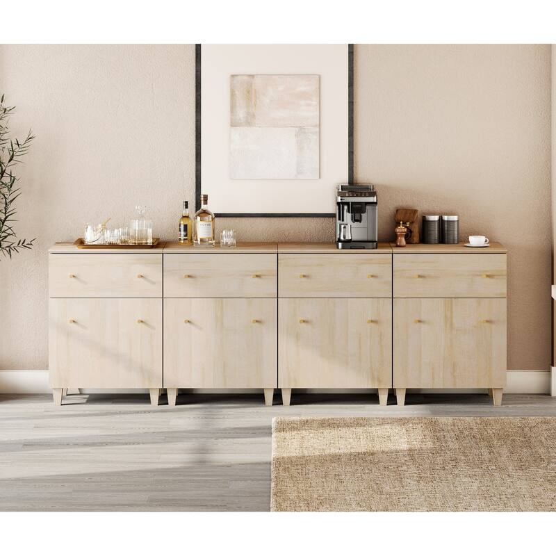 Sideboard Buffet Cabinet with Drawer and Door for Kitchen, Dining Room - 4 Pack - Light Oak