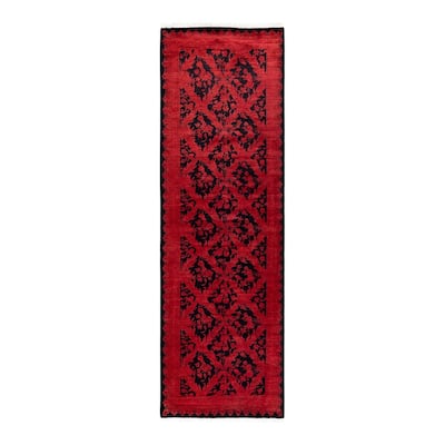 Overton Hand Knotted Wool Vintage Inspired Modern Contemporary Overdyed Red Runner Rug - 2' 5" x 7' 10"