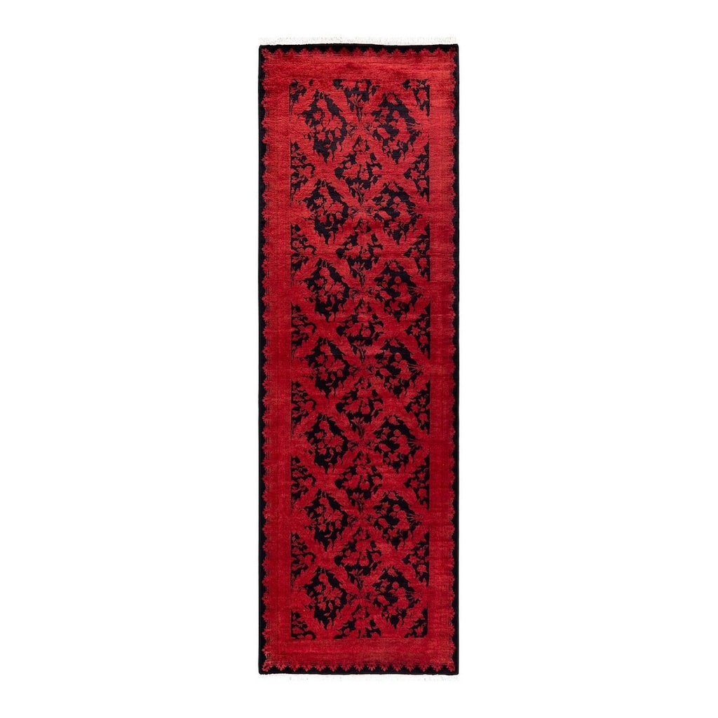 Overton Hand Knotted Wool Vintage Inspired Modern Contemporary Overdyed Red Runner Rug - 2' 5" x 7' 10"