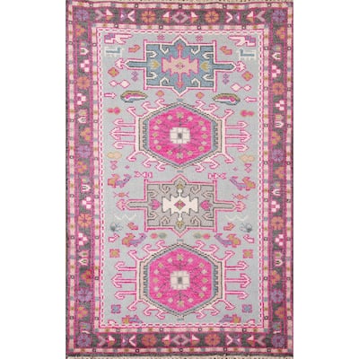 Geometric Kazak Accent Rug Handmade Wool Carpet - 2'11"x 4'11"