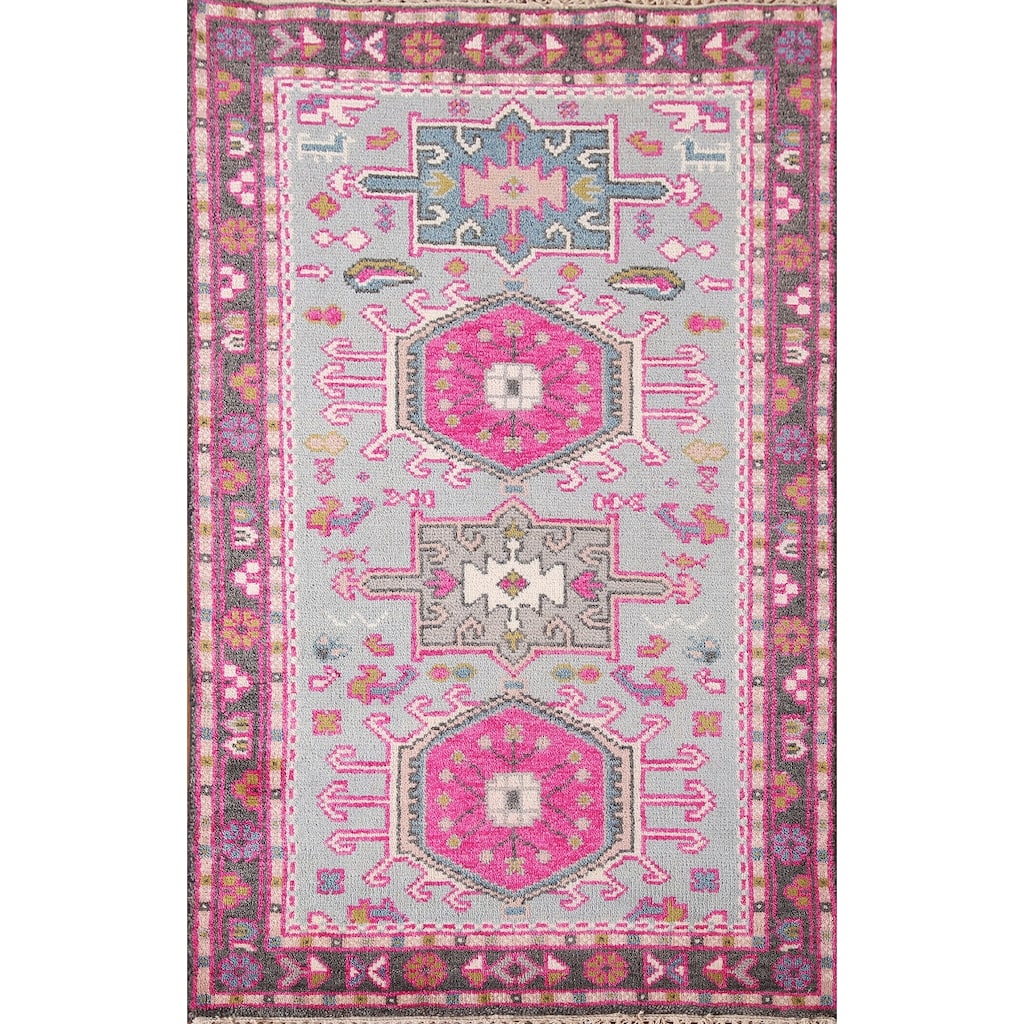 Geometric Kazak Accent Rug Handmade Wool Carpet - 2'11"x 4'11"