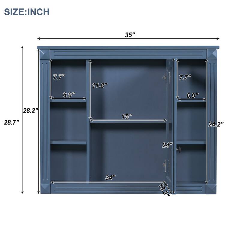 35 in. W x 28.7 in. H Rectangular Surface Mount Bathroom Medicine Cabinet with Mirror with Open Shelves