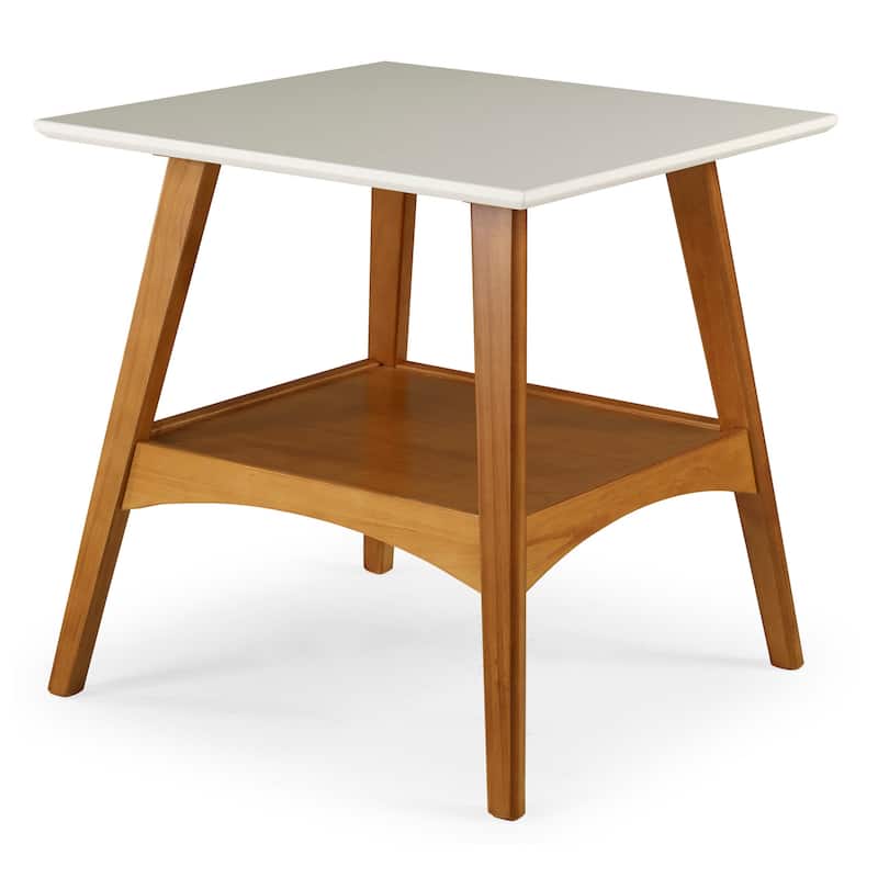 Mid Century Modern End Table - Square Wood Table - Living Room Accent Table - White Finish - Portable Design - 22.64