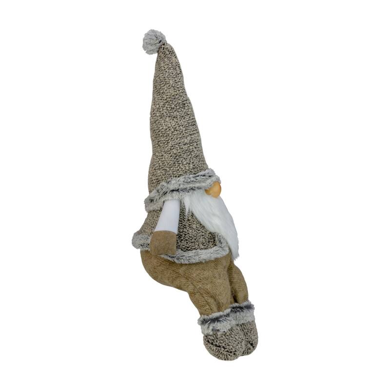Sitting Plush Faux Fur Gnome Christmas Figure - 17" - Gray and Beige