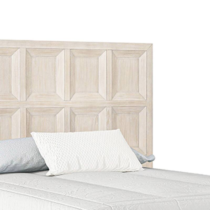 Kizie King Size Bed, Modern Classic Recessed Panels, Beige Solid Wood