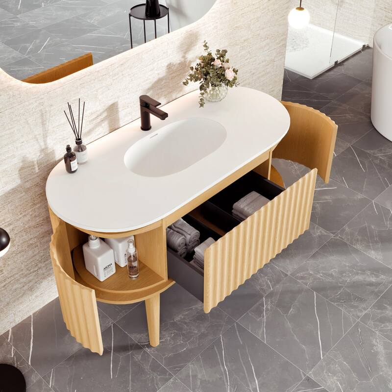 Haven 48"W Oak Freestanding Vanity with Solid Surface Integrated Sink Top