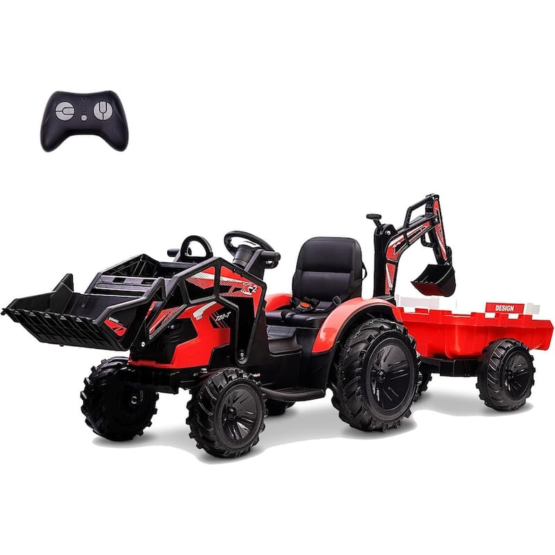 3 in 1 Kids 24V Ride on Tractor - Red