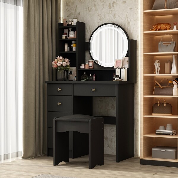 31.5 W Makeup Vanity Set with Stool and Mirror LED Light Dressr On Sale Bed Bath Beyond 35733807