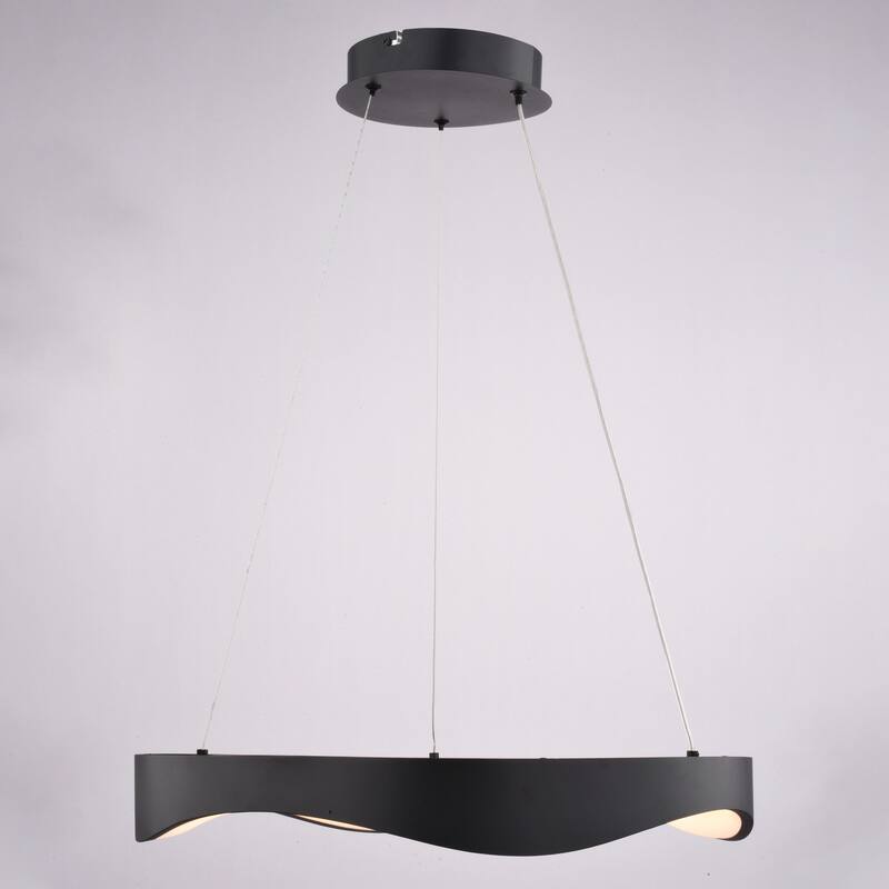Bowen 1-Light Black Contemporary Round Chandelier, White Frosted Shade, LED Pendant Fixture Dining Table Entryway Island