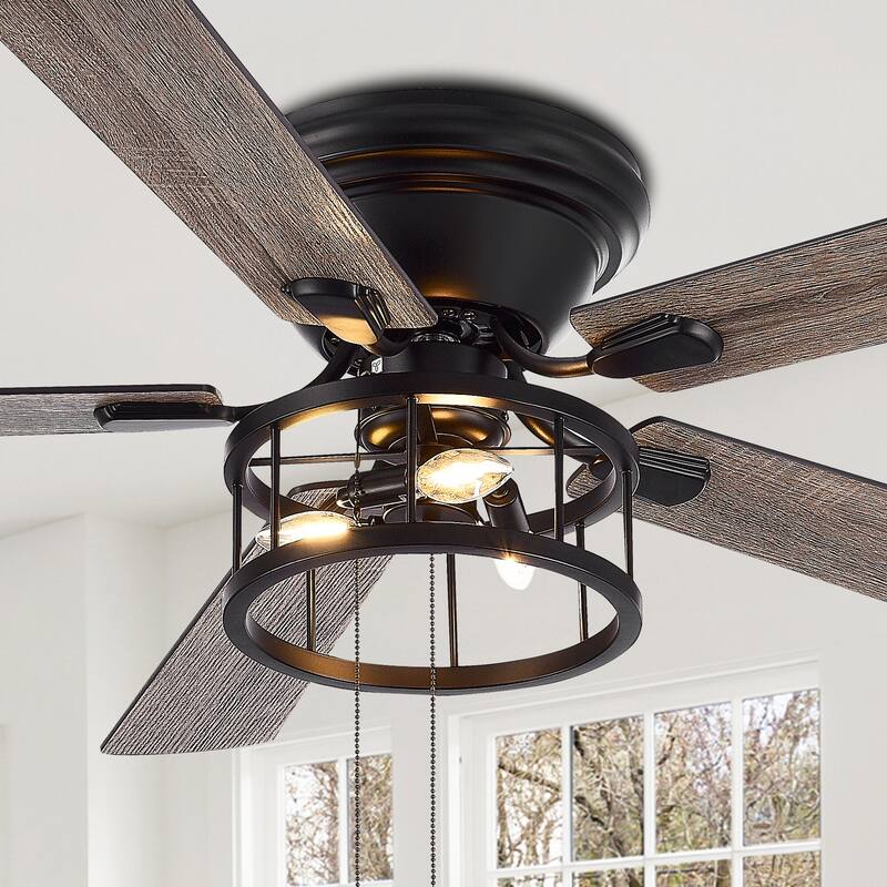 52" 5 Blades Black Ceiling Fan with Light and Pull Chain - 52 Inch