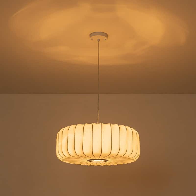 Dimmable Drum 1-Light Hanging Dining Pendant with Silk Shade - 20.1 in