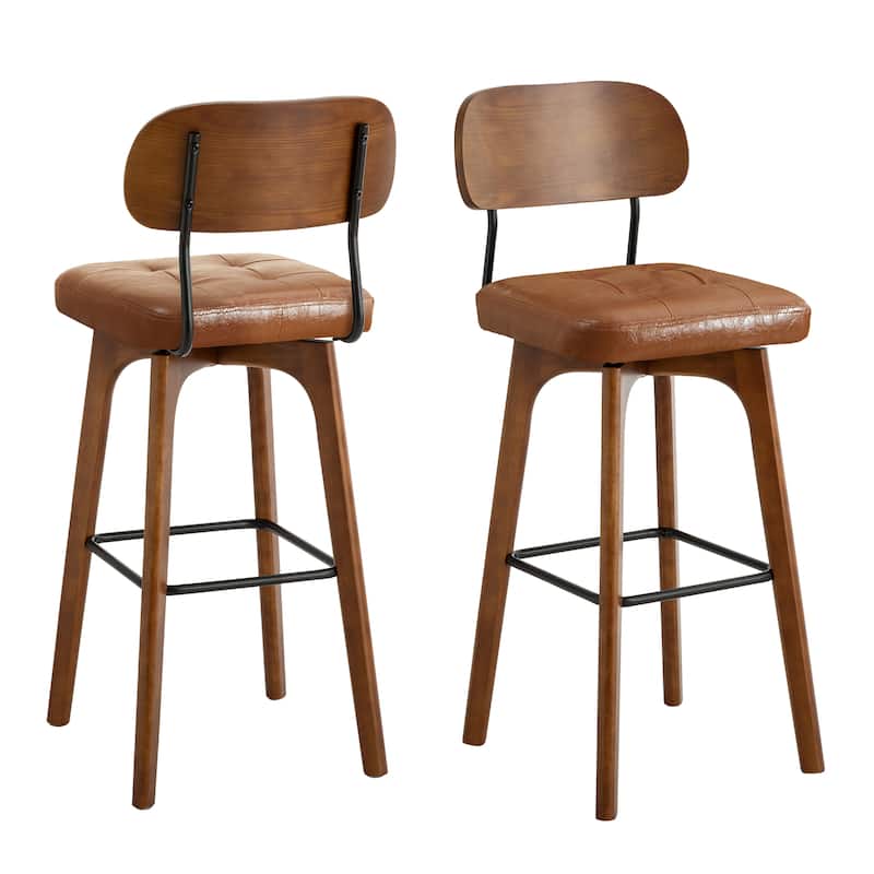 Swivel Bar Stool Set of 2/3/4 with Back Support - Set of 2 - 30"Brown-2 - Bar Height