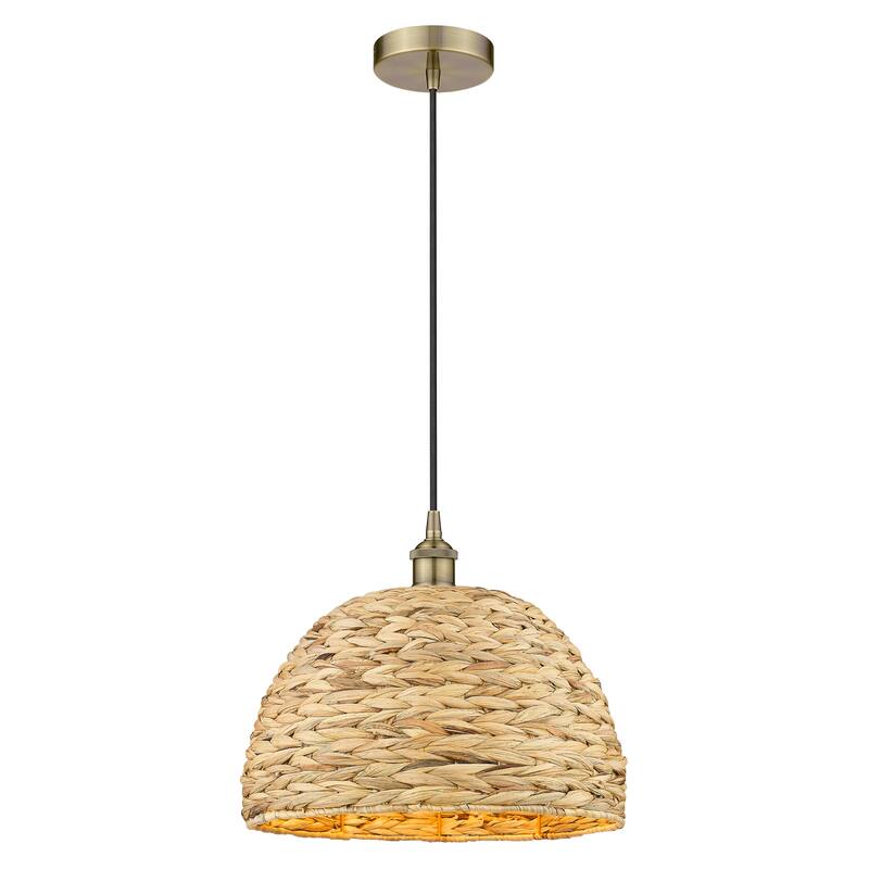 Innovations Lighting Endless Possibilities Edison - Woven Rattan - 1 Light 16" Cord Hung Mini Pendant - Antique Brass