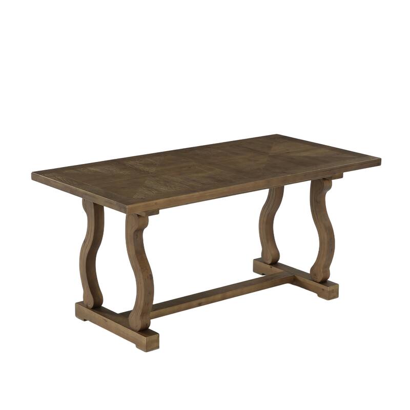 63" Solid Wood Office Executive Desk with Diamond Parquetry Top and Scroll Legs - Brown