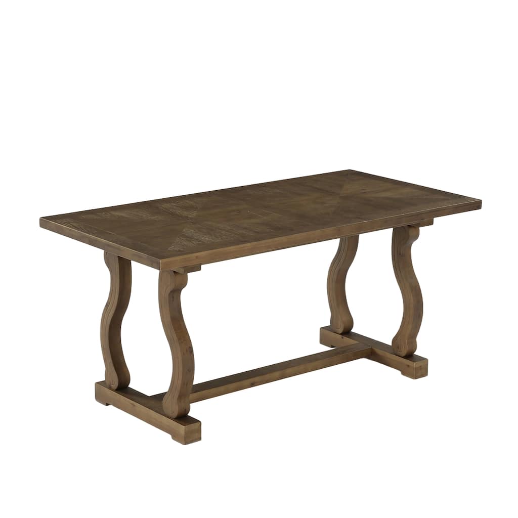 63" Solid Wood Office Executive Desk with Diamond Parquetry Top and Scroll Legs