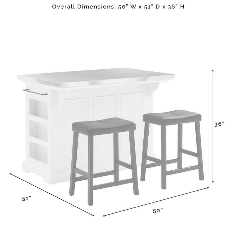 Crosley Julia Island with Upholstered Saddle Stools - 51"d x 50"w x 36"h - With Seating - White - Stainless Steel
