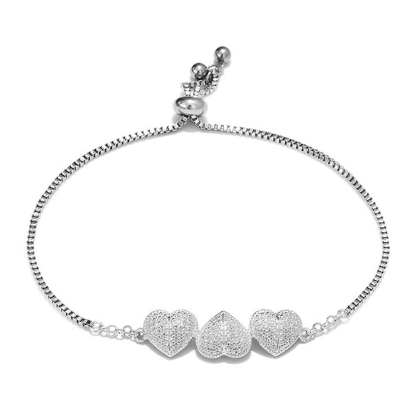 925 Sterling Silver Heart Diamond Bracelet with Adjustable Steel Chain. Opens flyout.