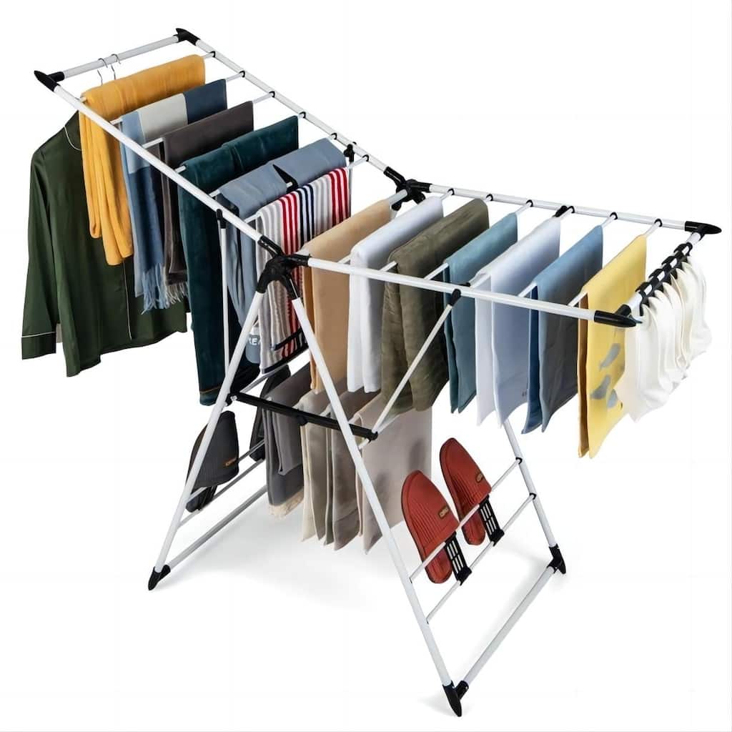 Folding Clothes Drying Rack,Adjustable Height,Silver
