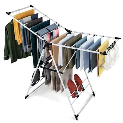 Folding Clothes Drying Rack,Adjustable Height,Silver