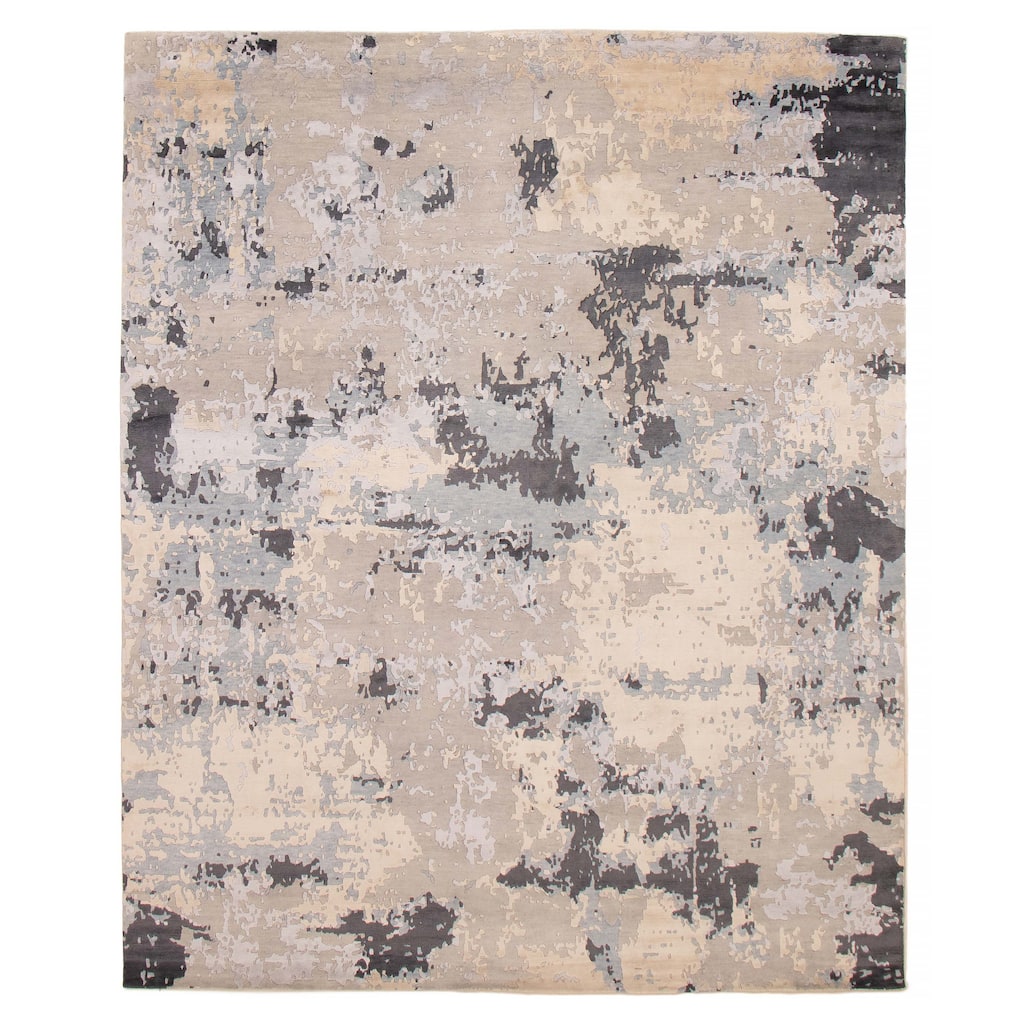 ECARPETGALLERY Hand-knotted Alma Light Grey Silk, Wool Rug - 7'10 x 9'9