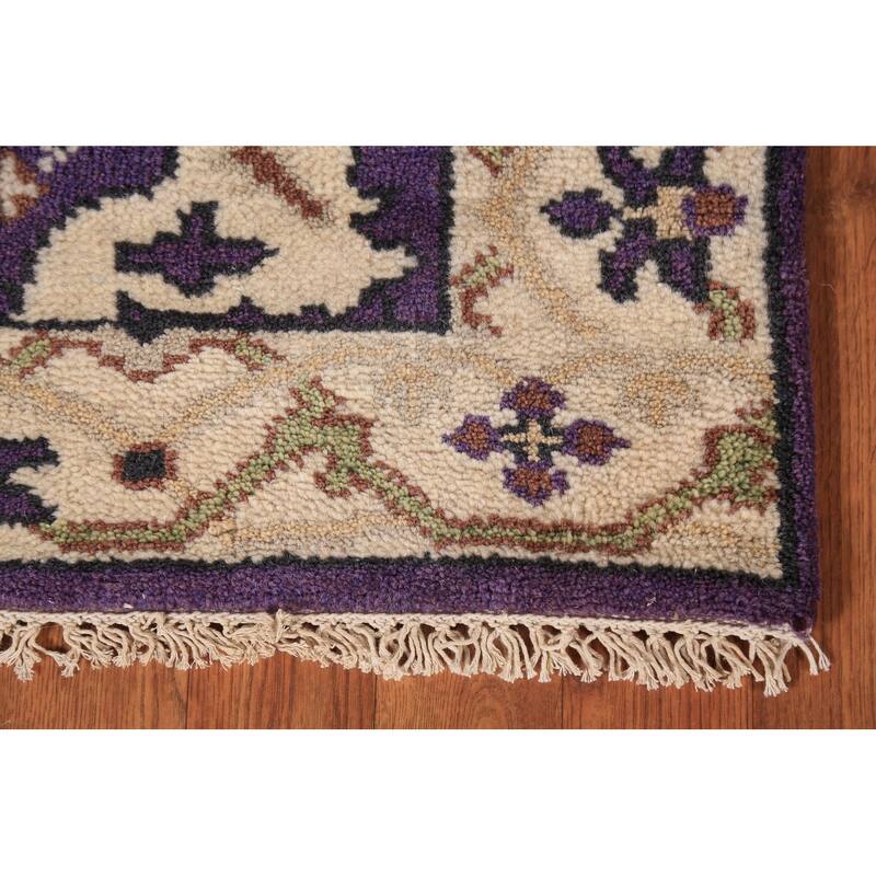 Purple Oushak Oriental Runner Rug Hand-Knotted Wool Carpet - 2'7" x 10'0"