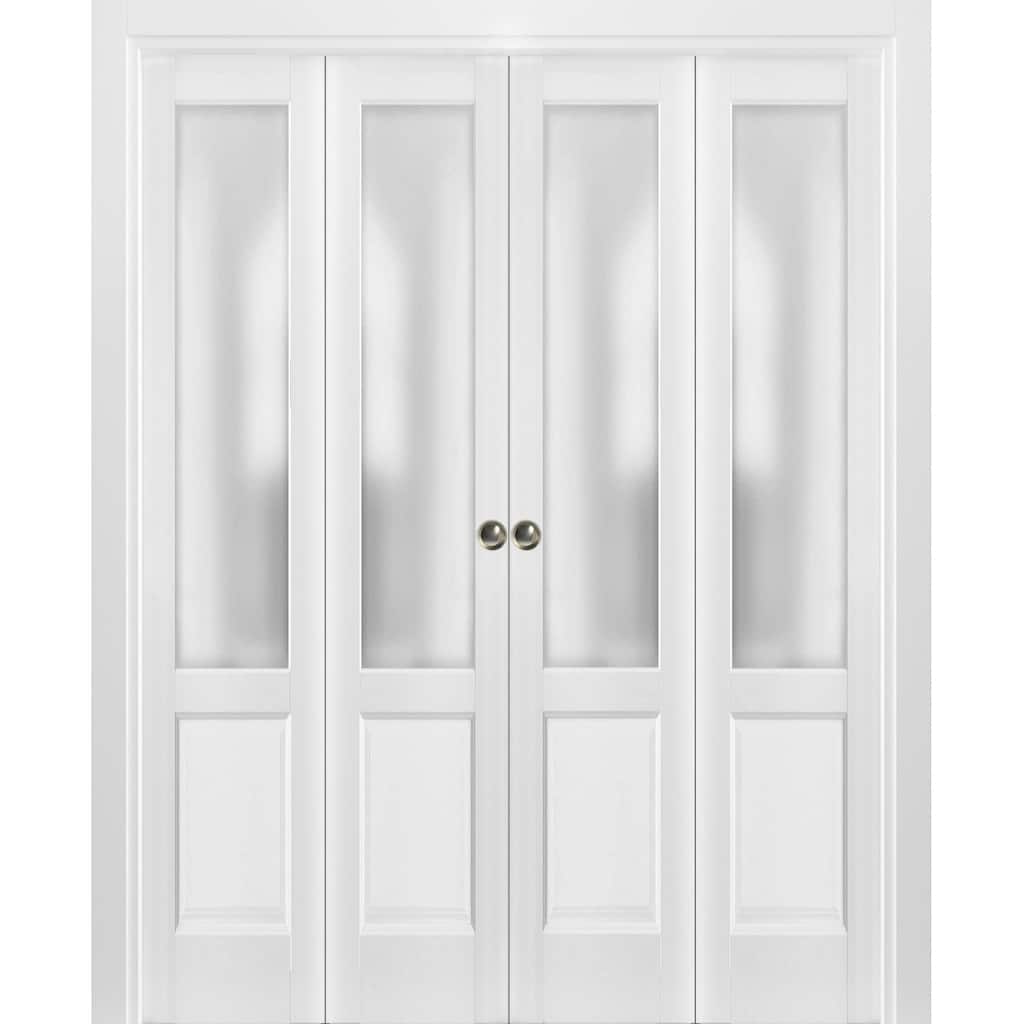 SartoDoors Lucia 22 | Closet Door Bi-fold Door | Solid Wood w/ Glass | Hardware Set | 72x80, White Silk Bedroom Door Pantry Door