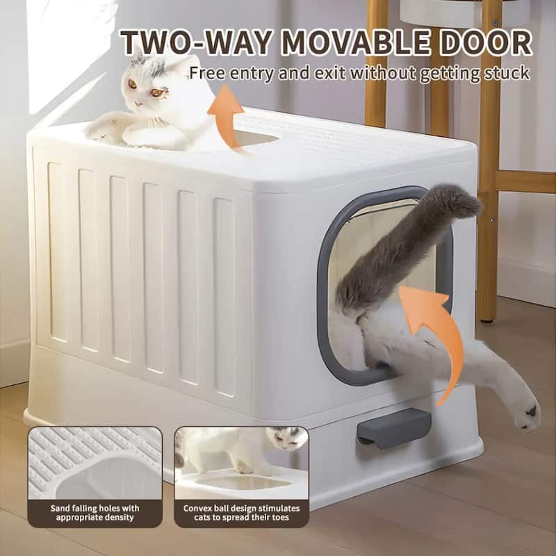 Covered Litter Box with Top Entry, Hidden Cat Litter Box With Slide-Out Tray, Scoop, Spacious for Large Cats, Max. Load 15 kg,
