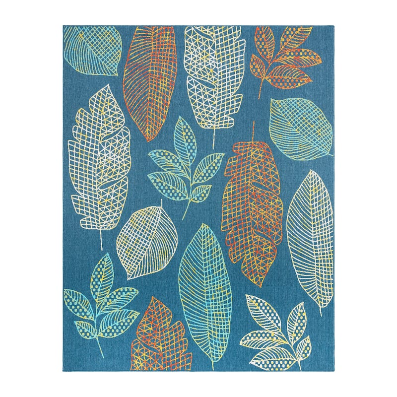Gertmenian Jona Ananda Tropical Botanical Leaf Teal Multi-Color Indoor/ Outdoor Flatweave Area Rug