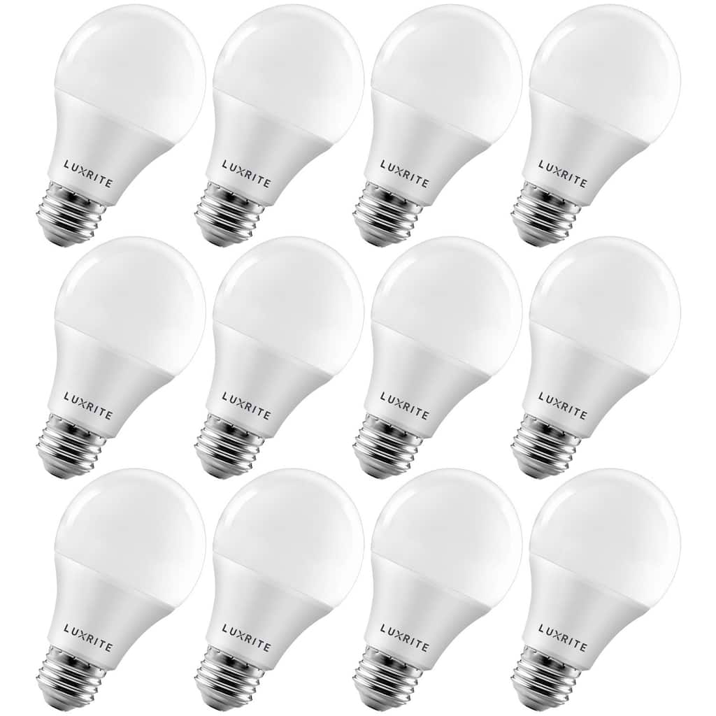 Luxrite A19 LED Light Bulb 60W Equivalent, Dimmable, 800 Lumens, Enclosed Fixture Rated, Energy Star, E26 Base (12 Pack)