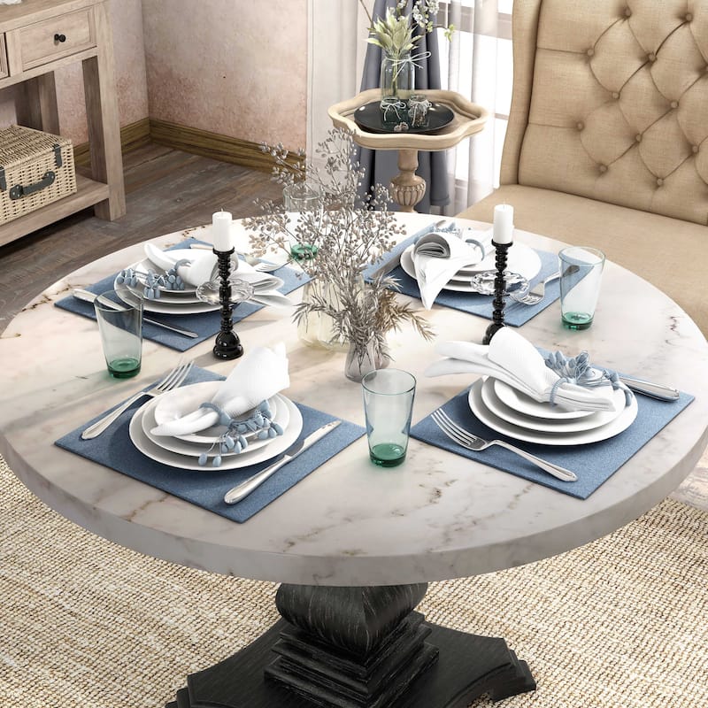 Brec Farmhouse Marble Top 5-Piece Round Dining Table Set with Tufted Chairs by Furniture of America