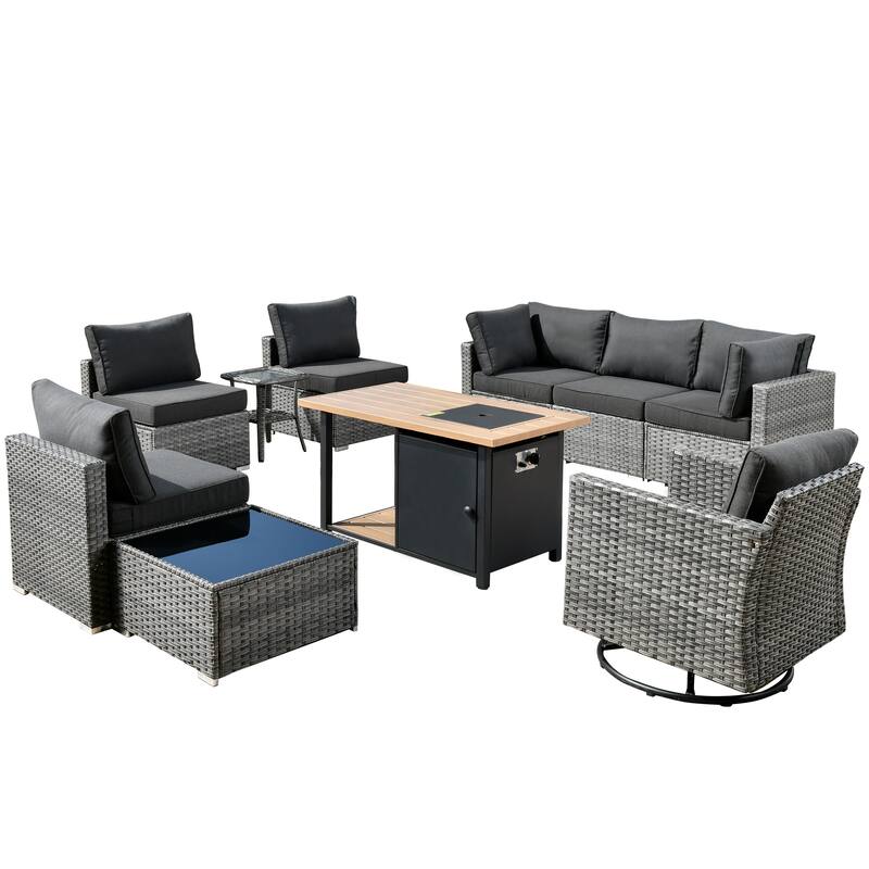 XIZZI 10-piece Outdoor Wicker Patio Furniture Set with Fire Pit Table