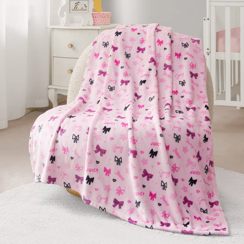 Juicy Couture Plush Baby Throw Blankets - Juicy Ribbon - 40" x 50"