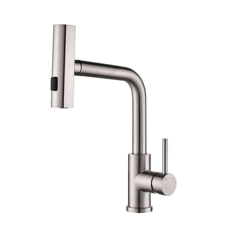 Modern 360 Degree Swivel Single Handle Bathroom Faucet with Pull Out Sprayer 3-Function Mode - Brushed Nickel